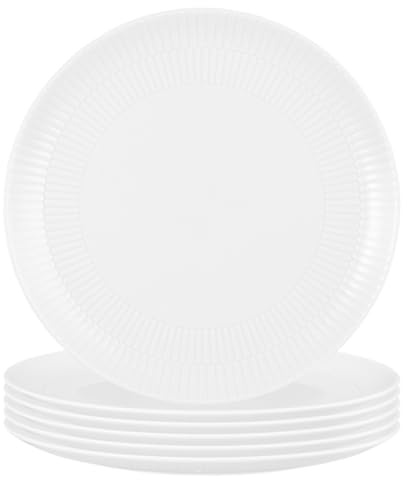 Seltmann Weiden Amina Weiß Speiseteller 6er Set, 28 cm, Runde Essteller mit dezentem Relief-Muster, Spülmaschinen- und Mikrowellenfest, Porzellan, Weiß
