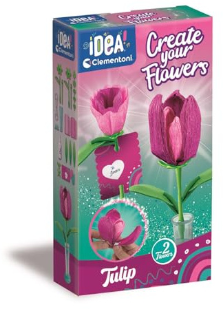 lementoni Idea – Create Your Flowers, Kreativ-Set zum Zusammenstellen von Blumen, Kinder ab 8 Jahren, mit 2 Tulpen aus Papier zum Zusammenbauen und Personalisieren, Geschenkidee Spiel Made in Italy