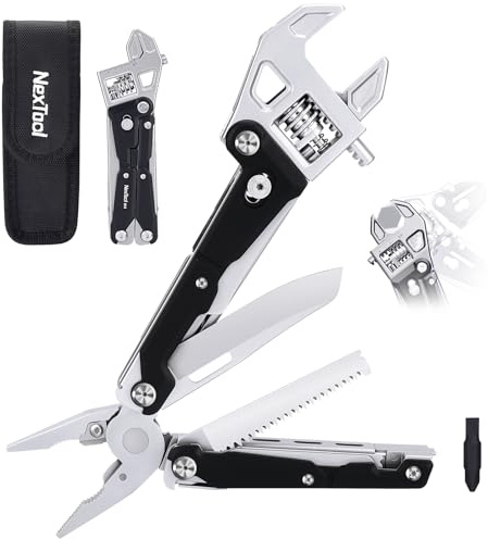 NexTool W4 justerbar multiverktyg, 11 i 1 hopfällbar EDC-verktyg med tång, kniv, såg, skruvmejsel, multiverktyg för camping, gör-det-själv och presenter (män/prylar)