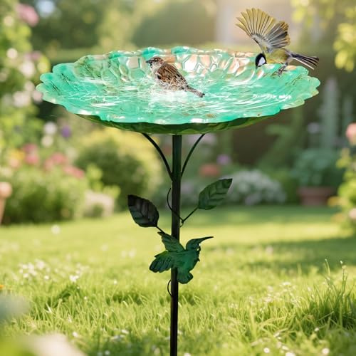Vogeltränke Stehend Φ 26 x 82 cm, Metall Vogelbad für Draußen Garten, Vogeltränke Winterfest Mit Erdspieß, Wassertränke für Vögel, Vogelfutterspender für Draußen (B)