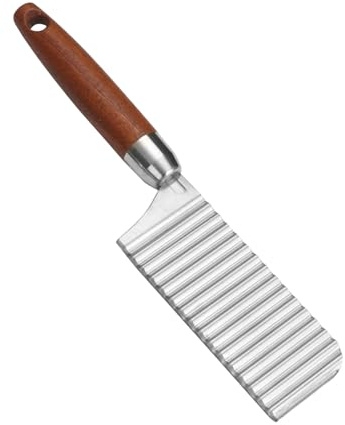 Wellenschneider für Gemüse und Obst - Riffelmesser aus Edelstahl für die schönsten Schnittmuster, Mehrzweck Riffelmesser mit Rutschfester Griff, Wellenschnittmesser, Spülmaschinenfest (Brown)