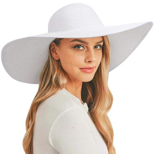 DRESHOW Damen Breit Krempe Strohhut Faltbar Schutz Strandhut Elegant Sommer Hut Sonnenhüte UPF 50+