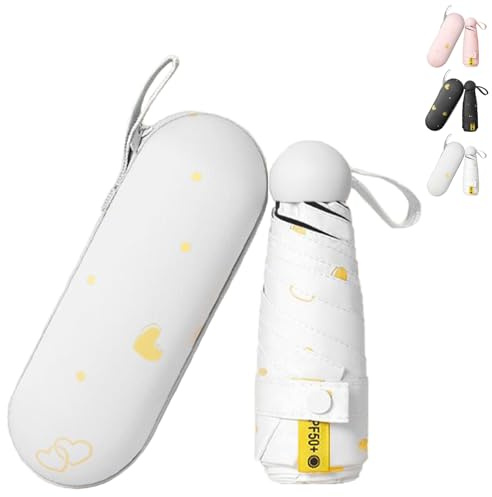 LaresDay Ombrello con motivo a cuore – Mini ombrello compatto con custodia protettiva, leggero e portatile per donne e uomini (piccolo, carino, elegante), bianco, 20 cm (chiuso)