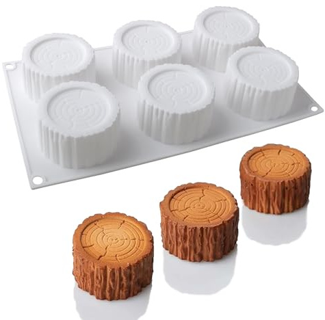 Silicone 6-Cavity Tree Stump Cake Fondant Mousse Mold Chocolate Baking Mould, Pastry Dessert Ice Tray Molds Candy DIY Wax Aromatherapy Soap Candle Craft