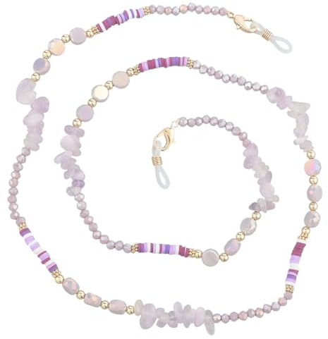 CREATCABIN Purple Crystal Eyeglass Chain Spectacles Holder Sunglasses Cord Multi-functional Glasses Accessory Lanyard Beads Hanging Metal Necklace Bracelet for Women Eyeglasses Collector