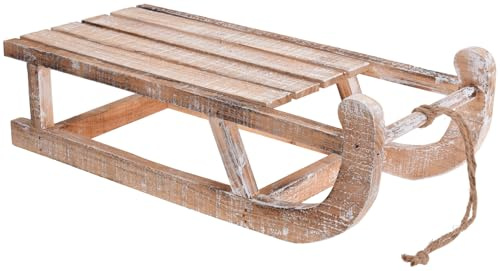 itsisa Deko Schlitten aus Holz 50 cm White Washed - Nostalgie Schlitten, Winterdeko, Deko Skihütte, Weihnachtsdeko, Winter Dekoration