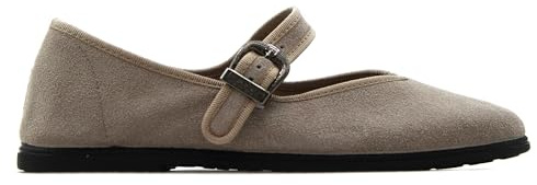 MACARENA - Zapato mocasín de Piel,Ante,manoletina,Tira con Hebilla,Suela de Goma,Plantilla Extraible,Bailarina para: Mujer Color: Nuez Talla:40