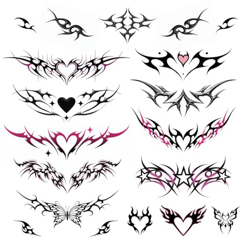 Pixel Hearts Tramp Stamp Temporary Tattoos | Y2K Edgy Cybersigilism | Realistic Waterproof Fake Tats | Festival, Bachelorette, Halloween, Birthday Favors, Accessories