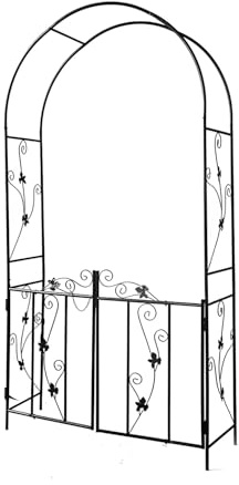 Arche de jardin en métal noir avec portail, 213,4 cm de hauteur, pergola autoportante pour plantes grimpantes, treillis substantiel pour cour, entrée, décoration extérieure élégante