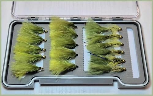 16 Barbless Dawsons and Olive Flash Damsels, Boxed Set, Size 10, Fly Fishing