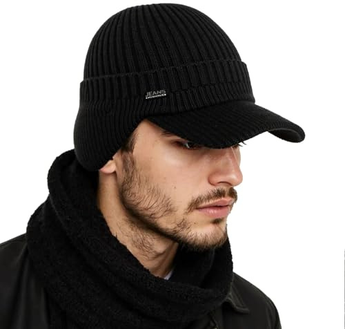 Wintermütze, Strickmütze Wintermütze mit Ohrenschützern Mütze mit Visier und Ohrenklappen Baseballmütze Herren Wind und Kältefest Ski-Gehörschutz Dickes Warmes Futter Schirmmütze für Männer Frauen