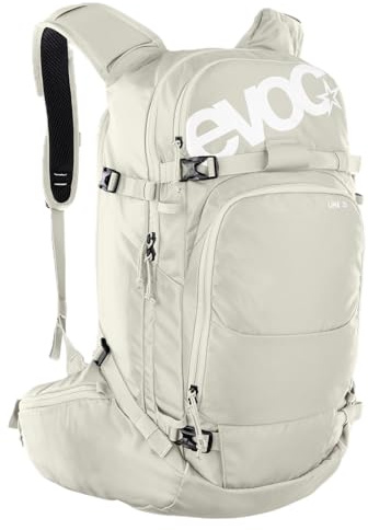 EVOC LINE 30 All-Mountain-ryggsäck (NEURALITE SYSTEM, skidhållare, separat lavinfack med nödplan, lättillgängligt huvudfack, BODDY HUGGING), sand