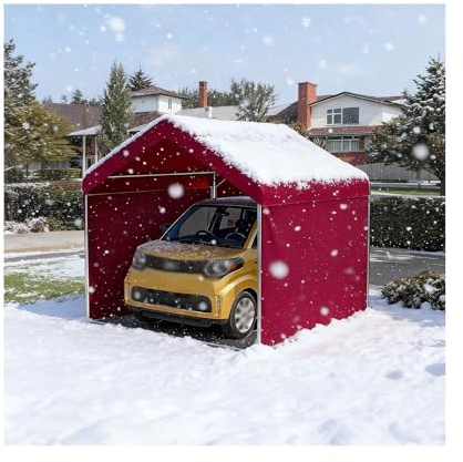Wetterfestes Carport-Überdachung Mit Metallrahmen, Robuste Außencarports Für Parken Von Pkw, Wohnmobilen, SUVs, LKW Und Traktoren(Red,9.8x9.8x6.5ft)