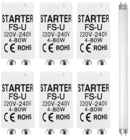 JiaHeHe 6 Stück FS-U 4-80W Starter Leuchtstoffröhre, Starter für Leuchtstoffröhren 220-240V, universeller Leuchtstoffröhrenstarter für Neonlichter, UV Beleuchtung, LED Starter für LED Röhre