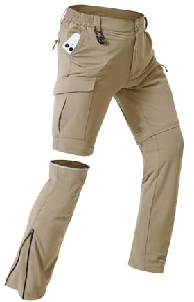MOHEEN Men's Quick Dry Fishing Pants, Lightweight Water-Resistant Zip Off Pants 5 Pockets Khaki 36Wx32L