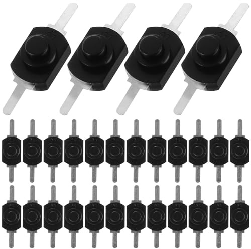 Veemoon Bouton-poussoir Autobloquant Noir Mini 2 Broches, 50 Pièces, Interrupteur Marche/arrêt pour Lampe Torche et Prise Murale, Métal et Abs, Usage Industriel et Bricolage