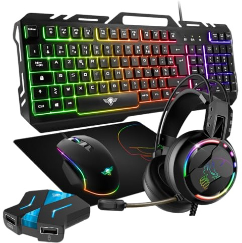 Spirit Of Gamer, Pack Clavier Souris Casque Gamer Filaire RGB + Convertisseur Mannette PS4/PS3/Switch 1 & 2