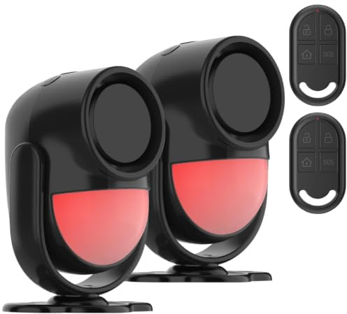 GALOOK Alarmanlage, 125dB PIR Bewegungsmelder Alarm mit Fernbedienung, Anti-Diebstahl Alarmanlage Haus, Wohnung, Wohnmobil, Garage, Geschäfte, Büros, Auto, Gartenhaus - Schwarz (2er-Pack)