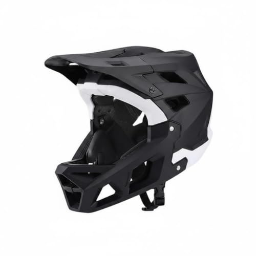 Generic Adult Bike Headgear Mountain Bike Helmet Full Face Downhill Helmet Men Women PC Impact orbing Foam Secure Coverage Removable Visor suitable for, Black White, M 55-58CM