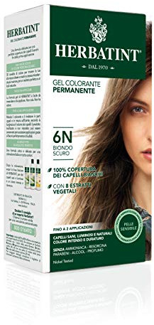 Herbatint Gel de color rubio oscuro permanente para el cabello 6N, 150 ml