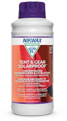 Nikwax Tent & Gear, Tent & Gear Solarproof, 1000ml Concentrate, Waterproofing and UV Protector, Rain Protector, Restores DWR Water Repellency on Outdoor Fabric, Rain Fly, Canvas, Covers, Backpacks