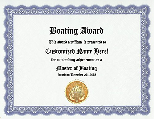 Boating Boater Award: Personalized Custom Award Certificate for Boat Lovers, Cruisers or Captain of the Ship (Funny Customized Present Joke Gift - Unique Novelty Item)