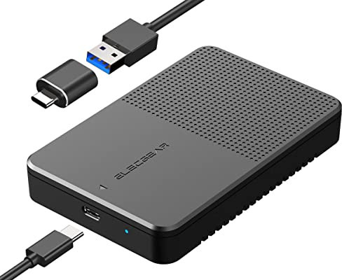 ElecGear USB C 3.1 Gen2 Estuche para Disco Duro Externo de 2.5'' de 7mm a 15mm, Caja de Carcasa para SATA HDD y SSD, Hard Drive Enclosure Adaptador, UASP, Tipo A cable con A2C Convertidor