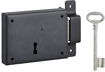 THIRARD - Serrure Horizontale en Applique à Clé pour Porte de Cave - Pêne Dormant en Acier - 110 x 80 mm - Droite - Noir - 1 Clé en Acier Poli - Gâche à Pattes