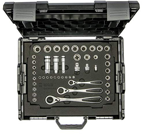 Werkzeugkoffer gefüllt mit Steckschlüsselsatz 1/4 + 3/8 + 1/2 Zoll Knarren und Ratschen | Bitsatz & Stecknuss Set für Fahrrad und KFZ Reparatur | Bestückter Profi Werkzeugkasten für Schrauber | WGB