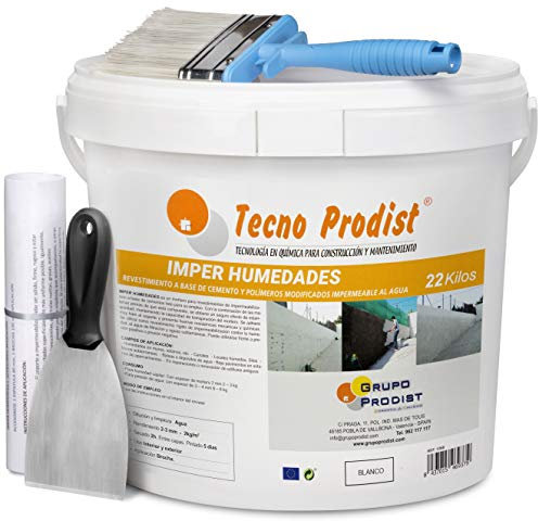 IMPER HUMEDADES de Tecno Prodist (22 Kg + KIT) Mortero para revestimiento de Paredes. Impermeabilización. Tratamiento humedades muros, sótanos, etc. Impermeable al agua, fácil de usar + Accesorios