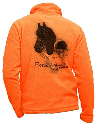 Fleece-Reiterjacke in Orange mit Rennpferd, Größe M