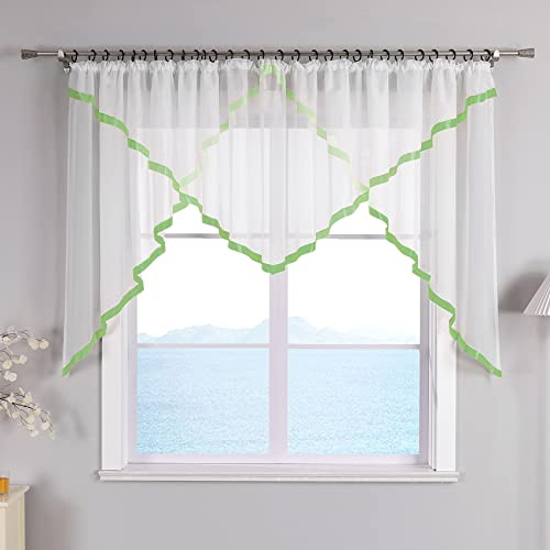 ESLIR Skivgardin med veckband gardiner kök bistrogardiner genomskinliga butiker gardiner med satinband voile grön H x B 120 x 300 cm 1 st