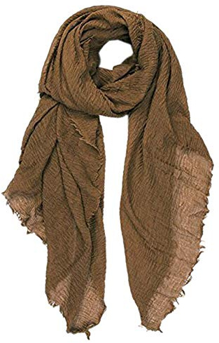 XRDSS Summer Cotton Blend Crinkle Vintage Soft Scarf with Fringed Edges 35 × 70 (Brown)