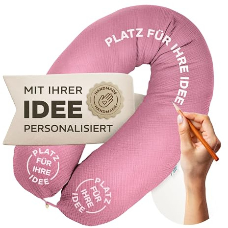 sei Design XXL Stillkissen Seitenschläferkissen 190x35 cm - Musselin-Bezug personalisiert mit Namen Geburtsdatum personalisierte Geschenke