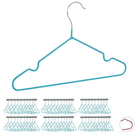 Relaxdays 60 x Kinderkleiderbügel, platzsparende Drahtbügel Jungen, Babybügel mit Kerben, PVC-beschichtet, Bügel 30 cm, türkis