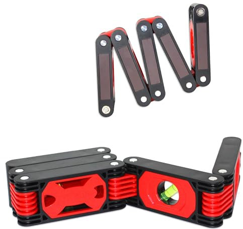 FISHTEC Niveau à Bulle Flexible 60 cm - 4 Fioles : Horizontale, Verticale, Oblique - 5 Bandes Magnétiques - Système d'accroche - Entièrement Articulé (Idéal Bricolage, travaux d'angle) - Noir & Rouge