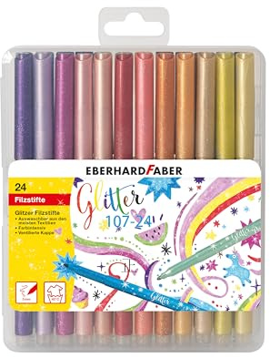 Eberhard Faber 551024 – glitter filtpennor set, 24 målarpennor med basic och pastellfärger