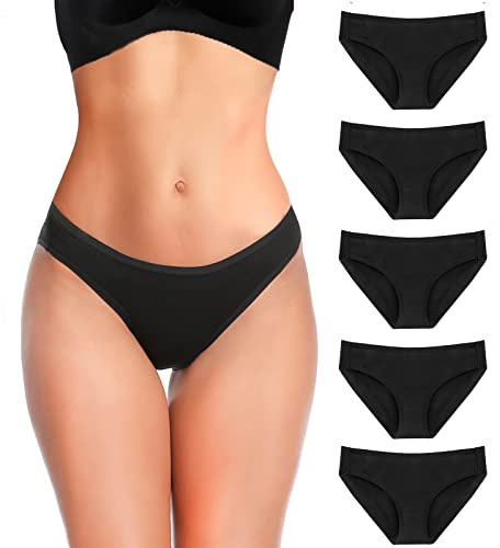 YADIFEN Womens Underwear Women's Cotton Knickers Multipack Low Rise Waisted Stretchy Breathable Panties Full Bikini Briefs Ladies Black Knickers for Women Multipacks Hipster Pants 5PACK S