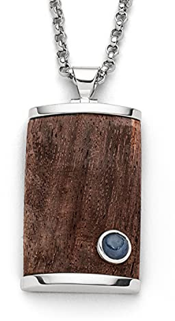 DUR Anhänger Treibgut aus Holz mit blauer Kyanit Perle für Halskette, 50x 25 mm, P4009