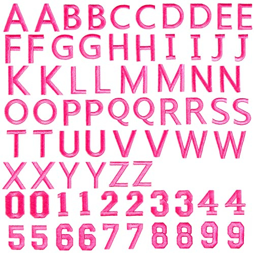 TACVEL 72 Pieces Iron on Letters and Numbers Patches, Embroidered Sew On Patches Alphabet A-Z, Numbers 0-9 Applique for Clothes, Dress, Hat, Socks, Jeans, DIY Accessories (Pink)