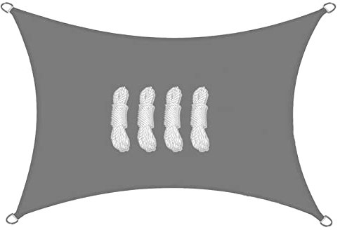 sunal Sun Shade Sail Waterproof 2×3m,Rectangle Outdoor Garden Shade Canopy Sail,95% UV Blocking Sun Sail,PES Wind and Tear Resistant,with 4 Ropes,Grey