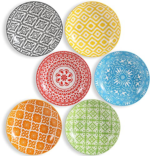 Platos Hondos Ceramica Plato Hondo - Juego de Platos Porcelana de 6 Piezas - Platos Vajilla Diseño Colores 20cm - Set Plato para Pasta | Sopa | Risotto | Ensalada - Apto para Lavavajillas y Microondas