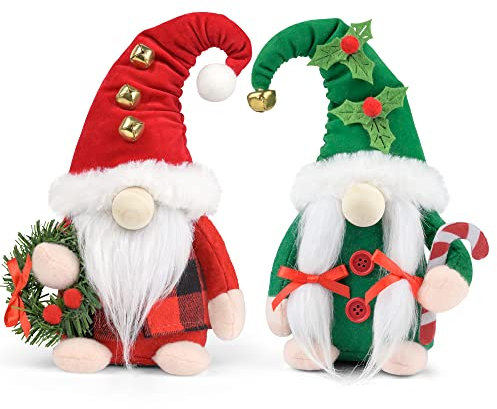 D-FantiX Weihnachtszwerge Plüsch, 2 Stück handgemachte Santa Tomte schwedischen Gnom skandinavischen Figur Nordic Gnomes Weihnachten Elf Puppe Weihnachtsdekoration Ornamente für Home Decor Geschenk
