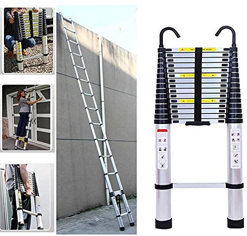 6,2M Teleskopleiter, Rutschfester Ausziehleiter mit Abnehmbarem Haken, Mehrzweckleiter Aluminium, Leicht, für Wohnmobil, Dachboden, Zuhause und Dachboden, 150 KG Kapazität