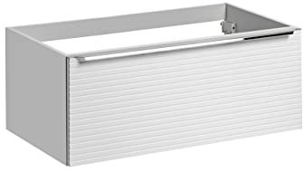 Mobile per lavabo da 90 cm Leonardo, mobile da lavabo sospeso, con piano cottura, con lavabo da incasso, diversi modelli, colore bianco rovere Sherman (solo mobile)