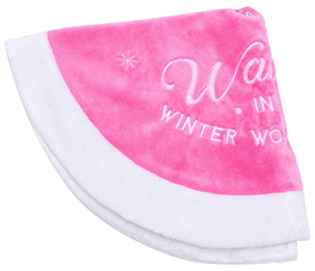 jojofuny 90cm Christmas Tree Skirt Mat Letter Printing Pink Plush Decorative Tree Base for Xmas Tree Stand