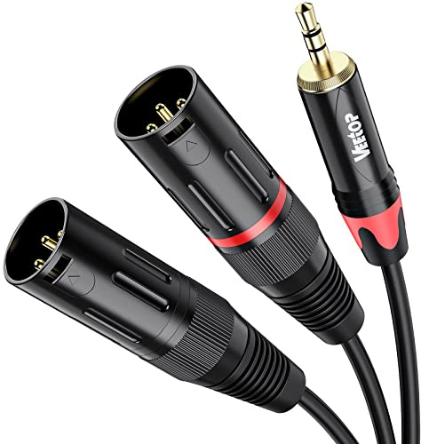 Veetop 1m Dual XLR Male to 3.5mm Microphone Cable XLR Male to 3.5mm mini Jack TRS Balanced Audio Stereo Cable 1/8 inch to XLR 3 Pin Interconnect Cable for Laptop, DSLR Camera, Sound, DV, Black