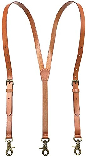 Herren-Hosenträger, Vintage-Stil, echtes Leder, verstellbar, mit Hakenschlaufe, Schwarz / Braun / Hellbraun, braun, M