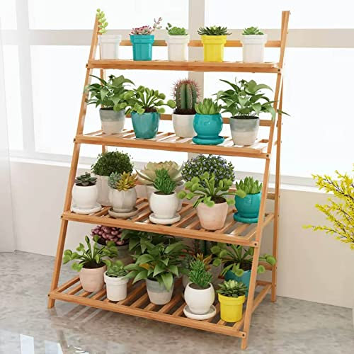Leiterregal 4 Ebenen, Pflanzenständer, Massivholz-Blumenleiterregal Blumenständer für Gartenterrasse, Indoor Outdoor Pflanzentreppe, Freistehende Regale (Size : 62x43x110cm)