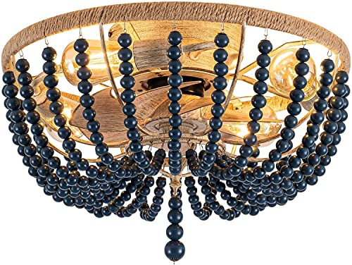 Ventilatori Da Soffitto Silenziosa Con Illuminazione e Telecomando Plafoniera Gabbia in Retrò Fan Ceiling light industrial Vintage in legno Ventilatore da Soffitto con Luce (B 50 * 50 * 30CM E27)
